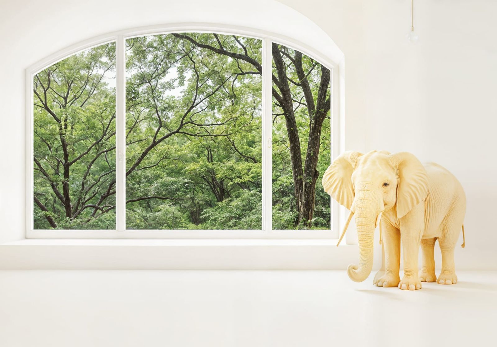 Whimsical Light Yellow Elephant in a Kandinsky-Inspired Sett...