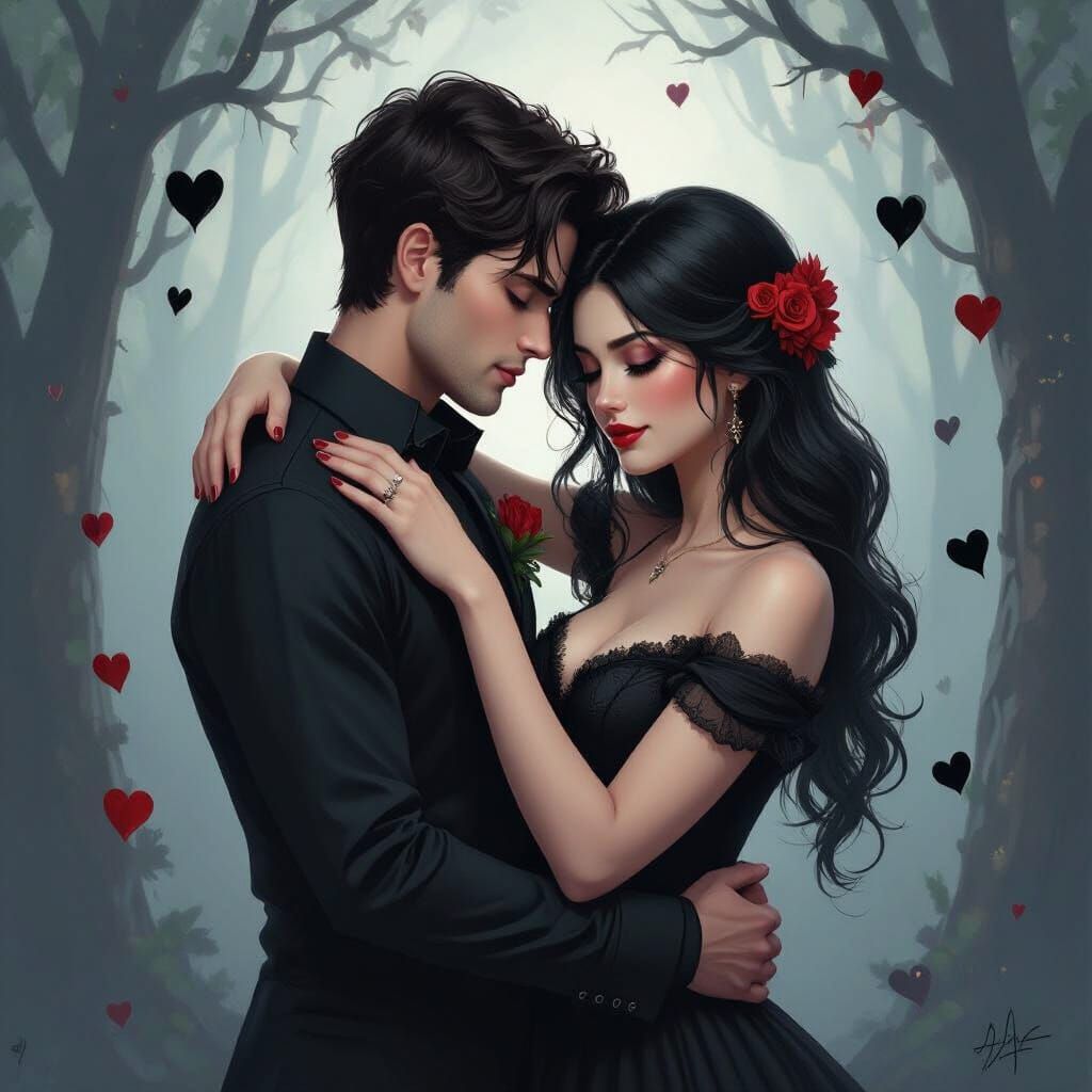 Romantic Black Heart Couple in Digital Art Style