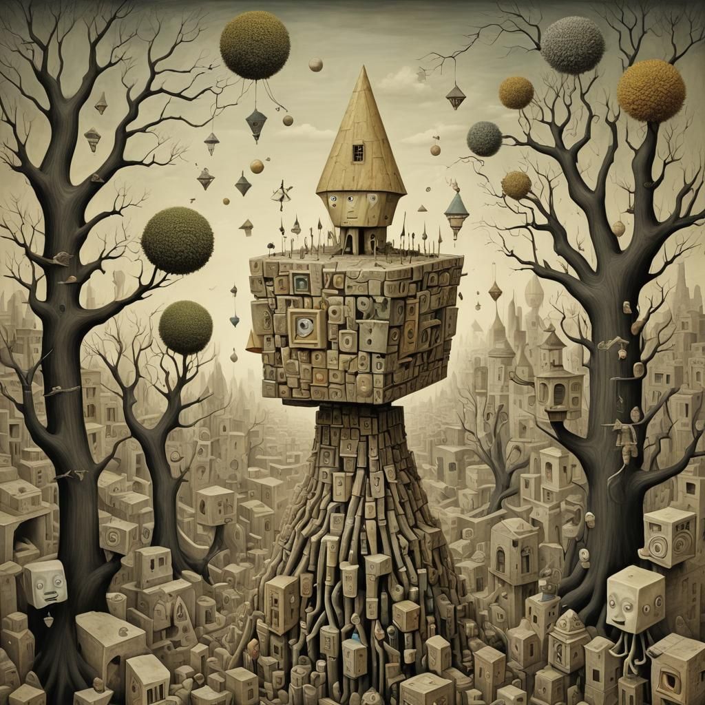 Surreal Giant Pencil Blending Van Gogh and Aztec Styles