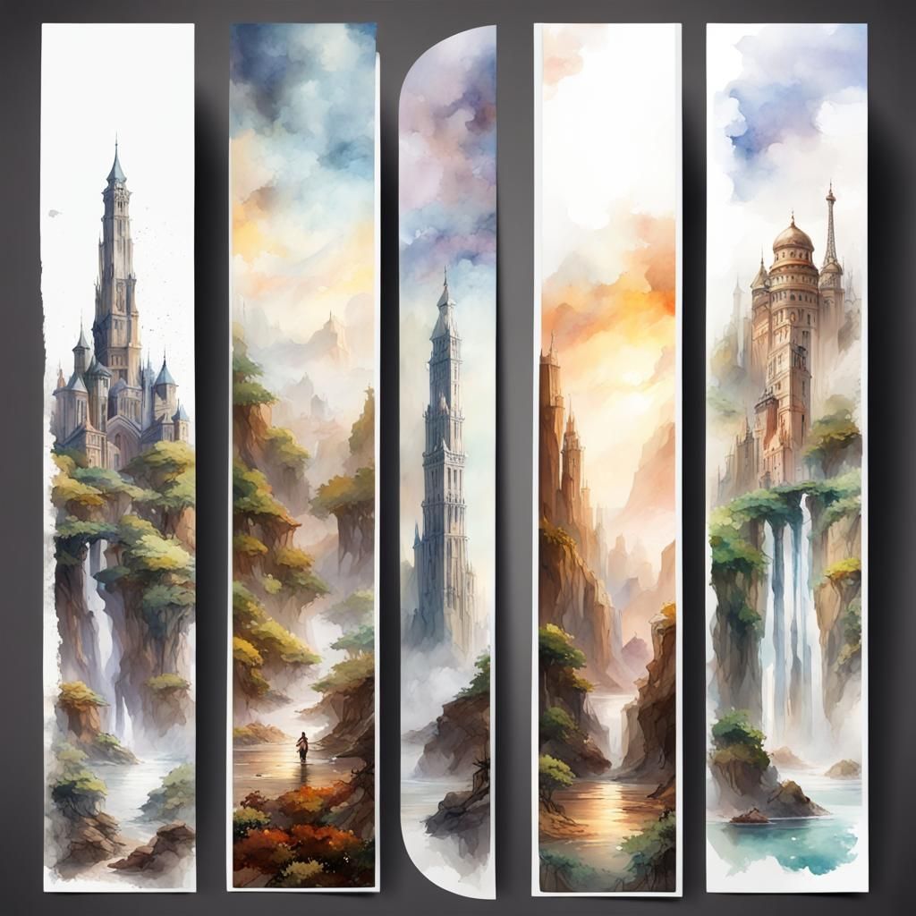 Three vertical bookmark on a white background with watercolo...