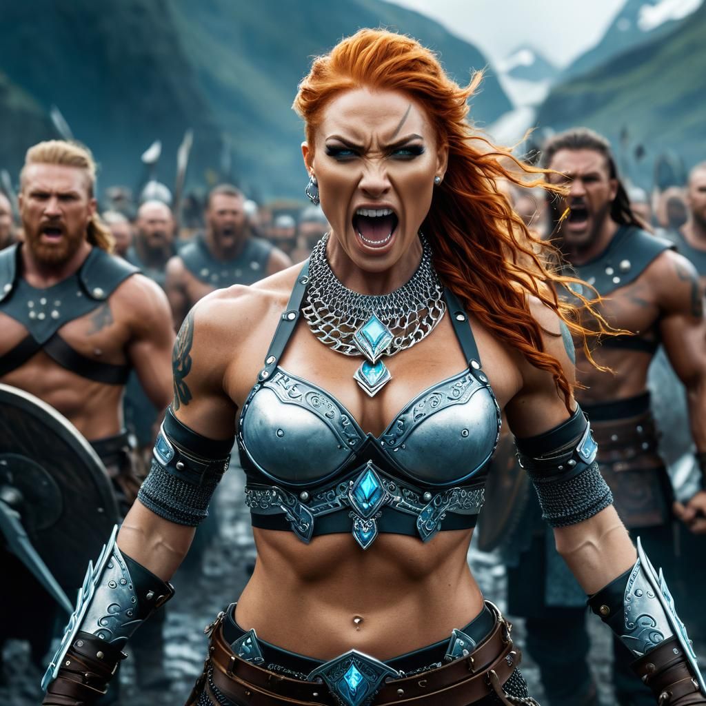 Fantasy Warrior Leads Vikings: Hyper-Realistic Portrait