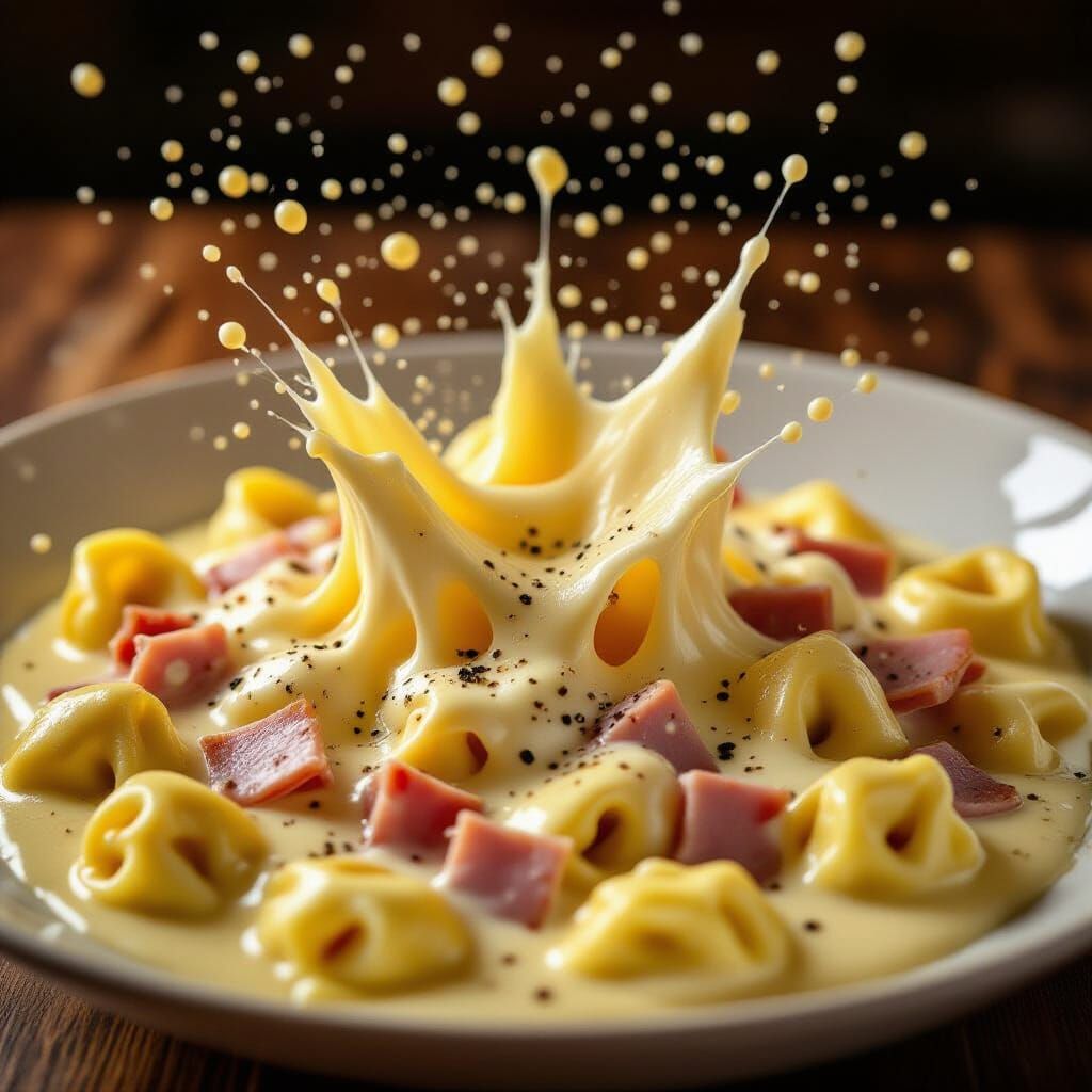 Explosion of Cheese and Ham Tortellini Dish