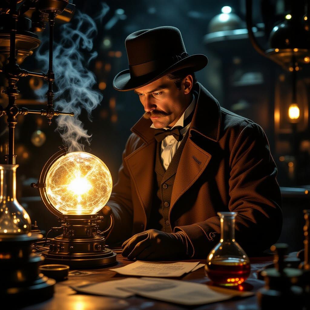 Victorian Detective Investigates Glowing Artifact in Lab