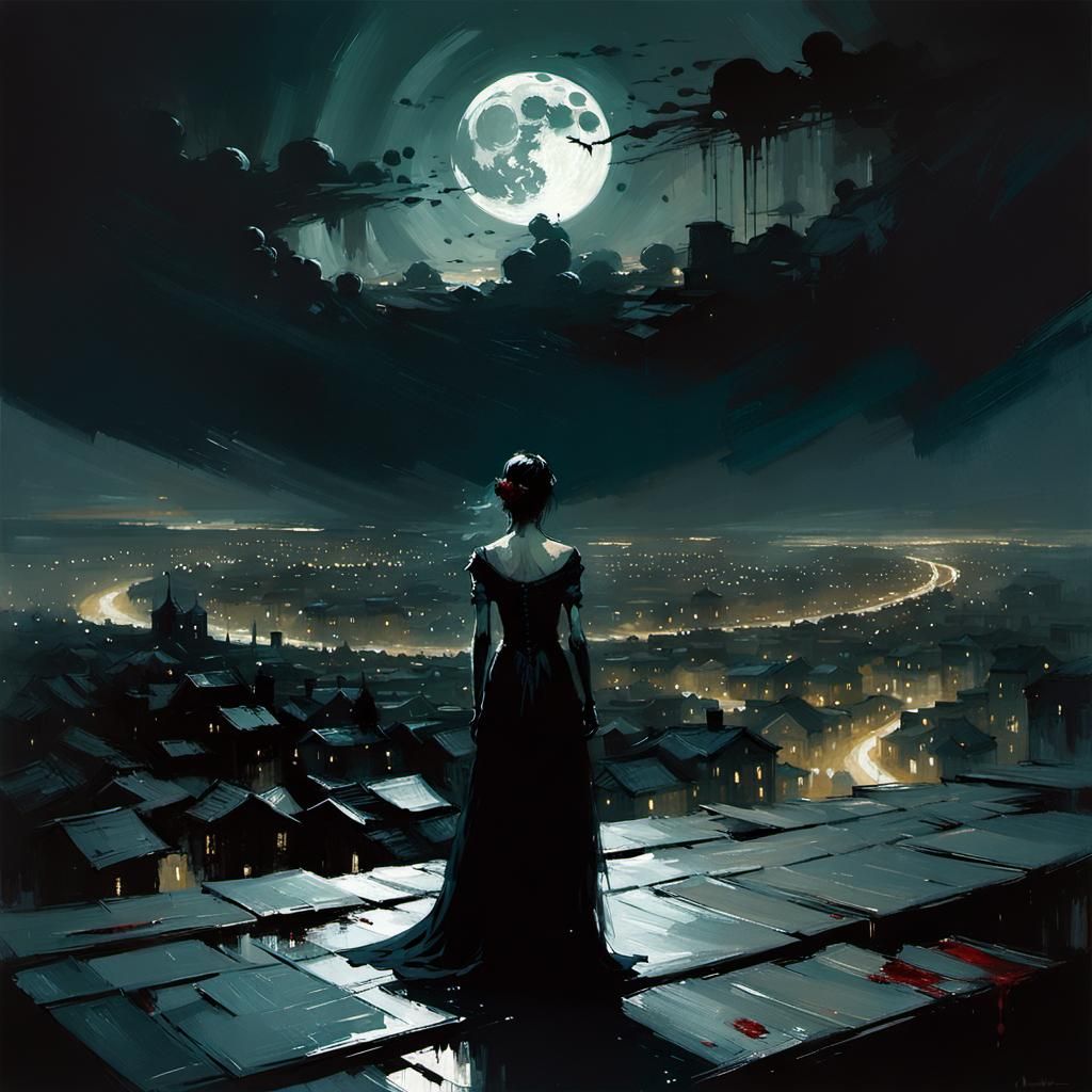 Midnight Vampire Under Blood Moon Dreamscape