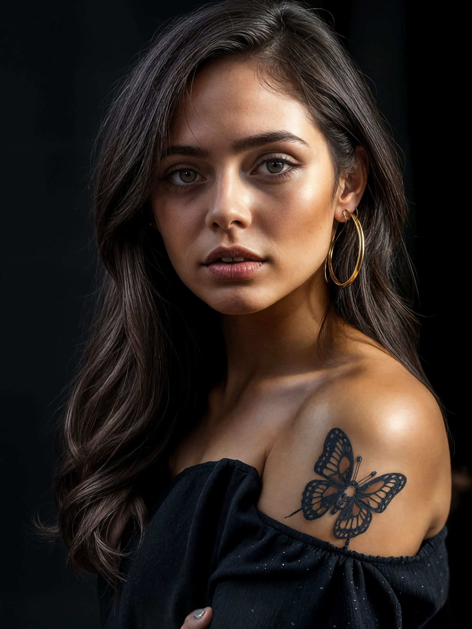 Edgy Portrait of a Young Woman with Dark Hair and Bold Featu...
