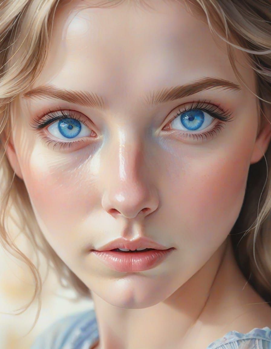 Sad Blue Eyes in Watercolor Portrait