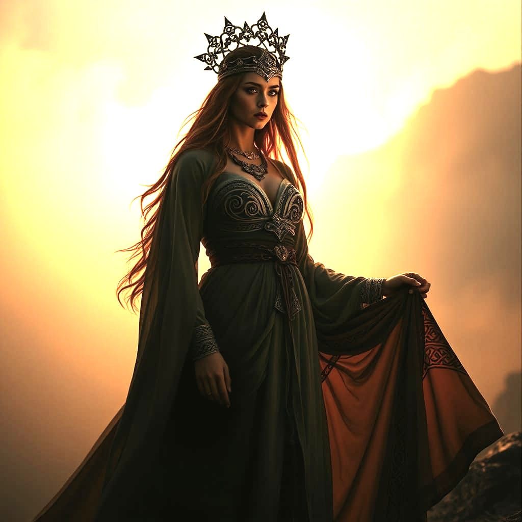 Regal Goddess in Mystical Celtic Landscape