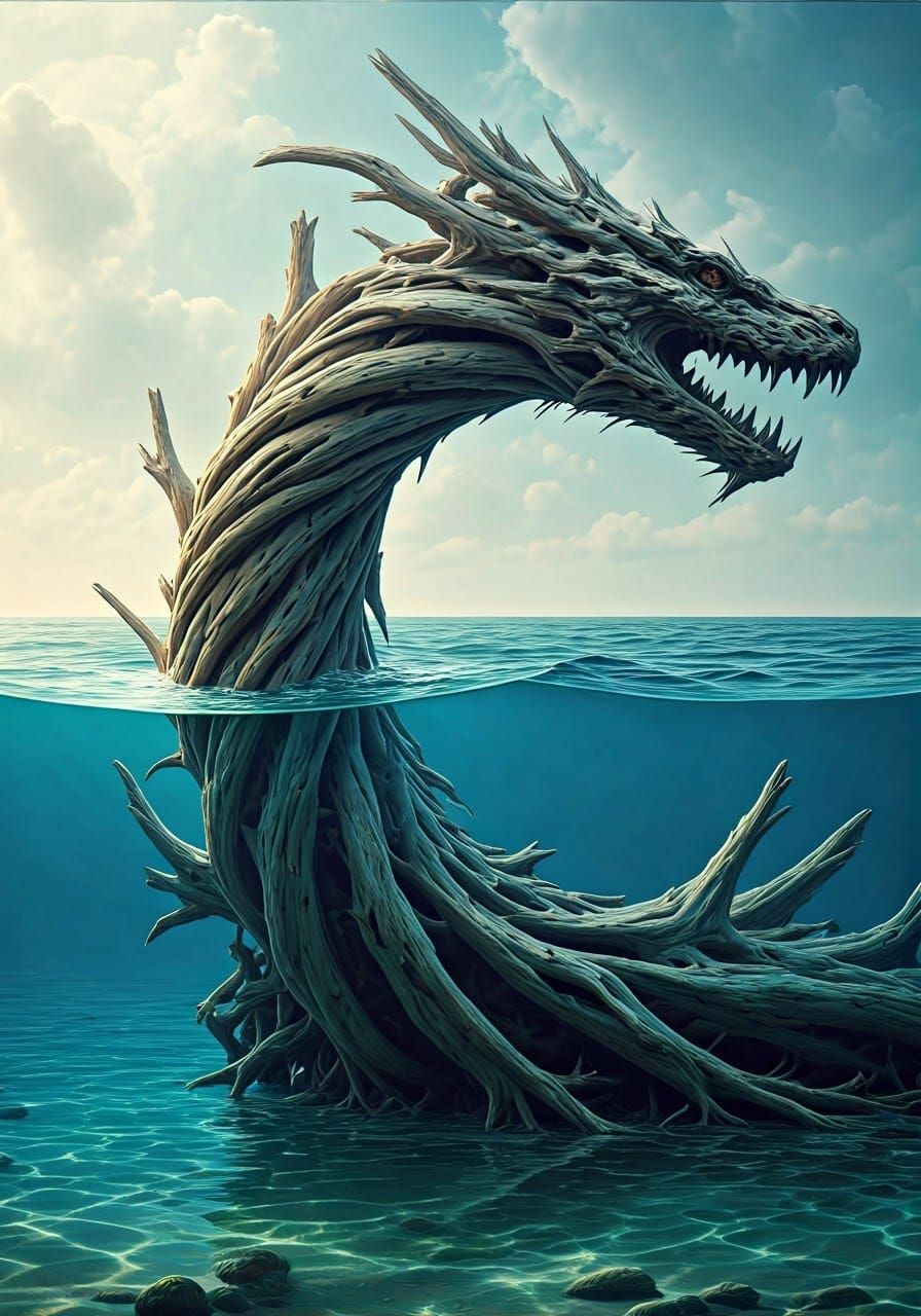 Majestic Driftwood Sea Serpent Sculpture