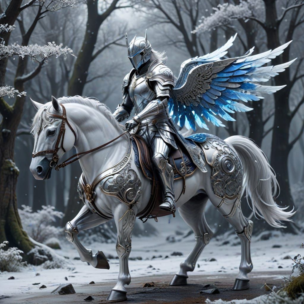 Regal Silver Knight Soars Through Frosty Skies