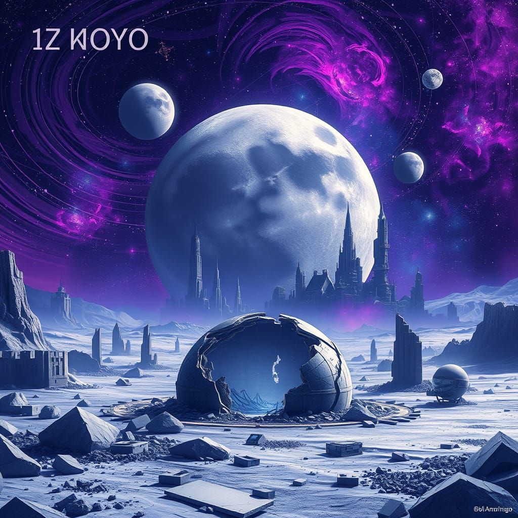 Majestic Futuristic Lunar Cityscape in Ruins