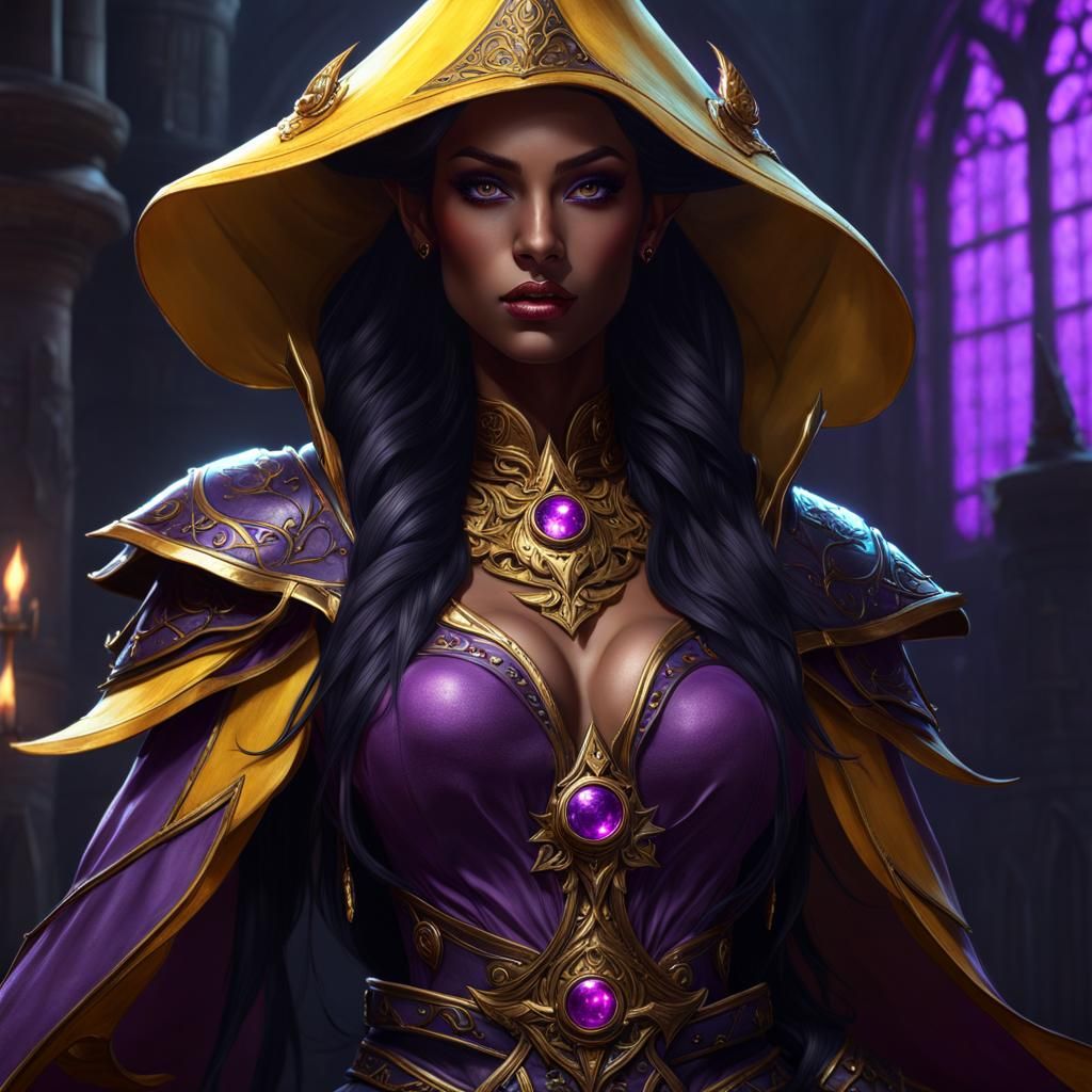 Elf Mage Woman Conjuring Black Magic: Dark Fantasy Art