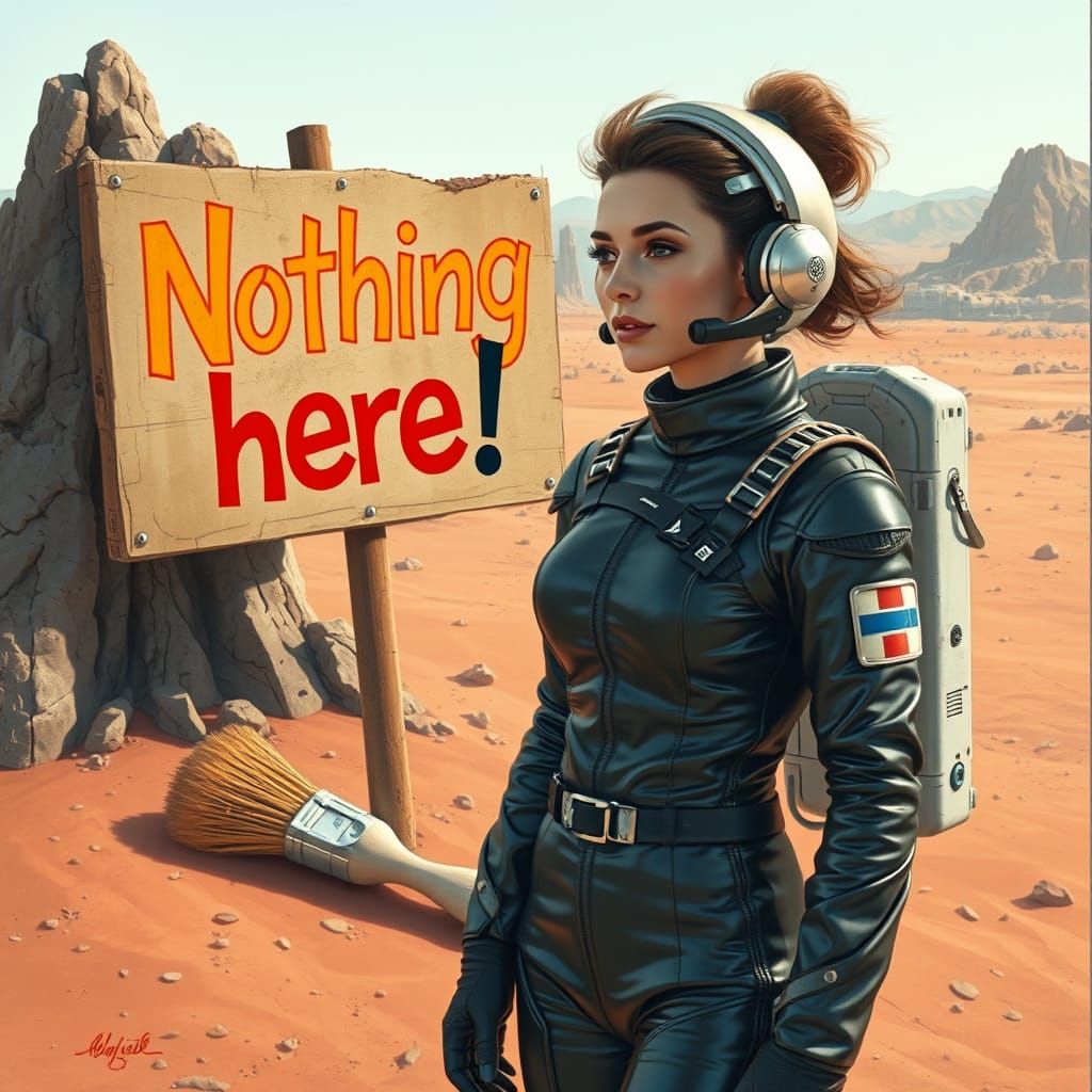 Astronaut on Mars with Graffiti Sign