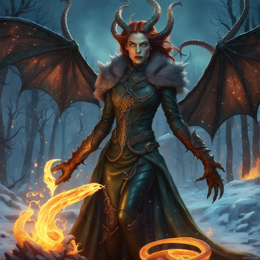 Fiery Demon in Frozen Tundra: Fantasy Concept Art