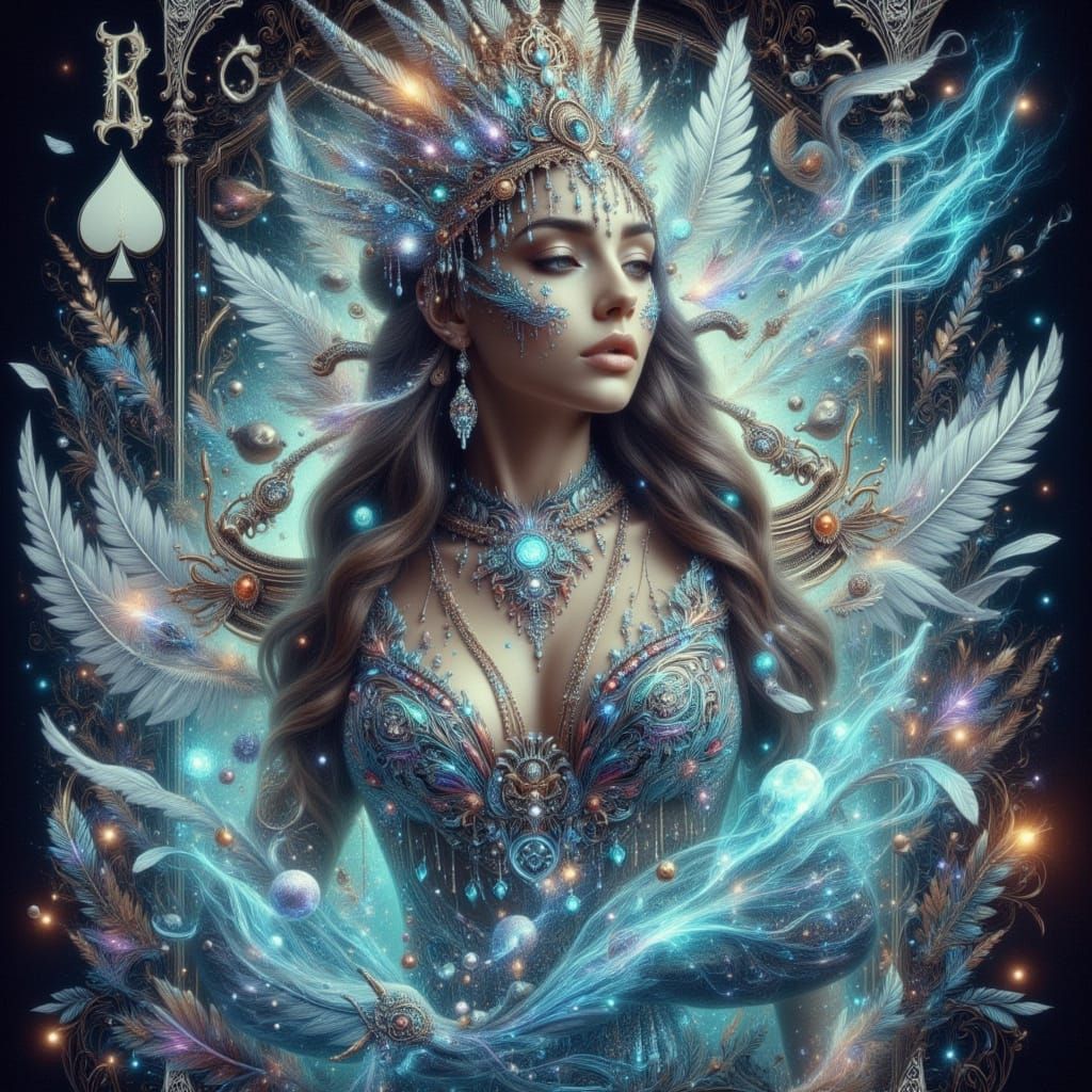 Ice Queen Emerges from Vintage Playing Card