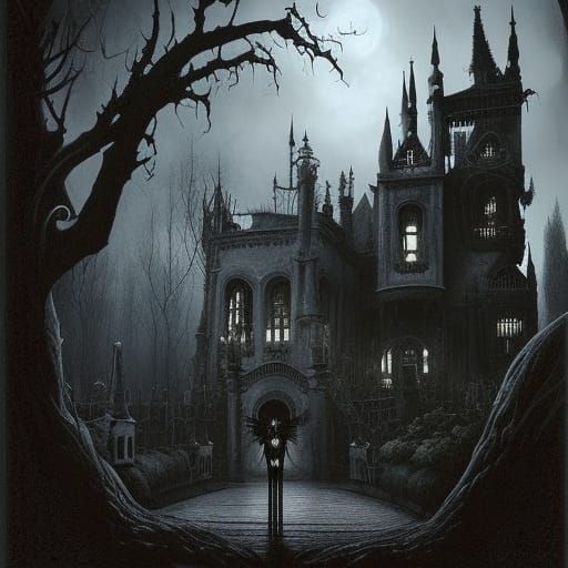 Gothic Victorian Castle and Black Rose Garden