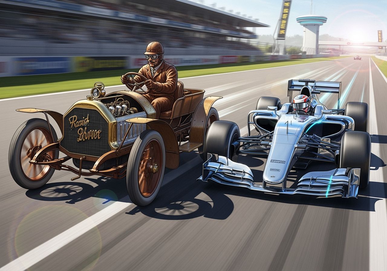 Vintage Racer vs. F1 Car on Track, E.J. Meade Style
