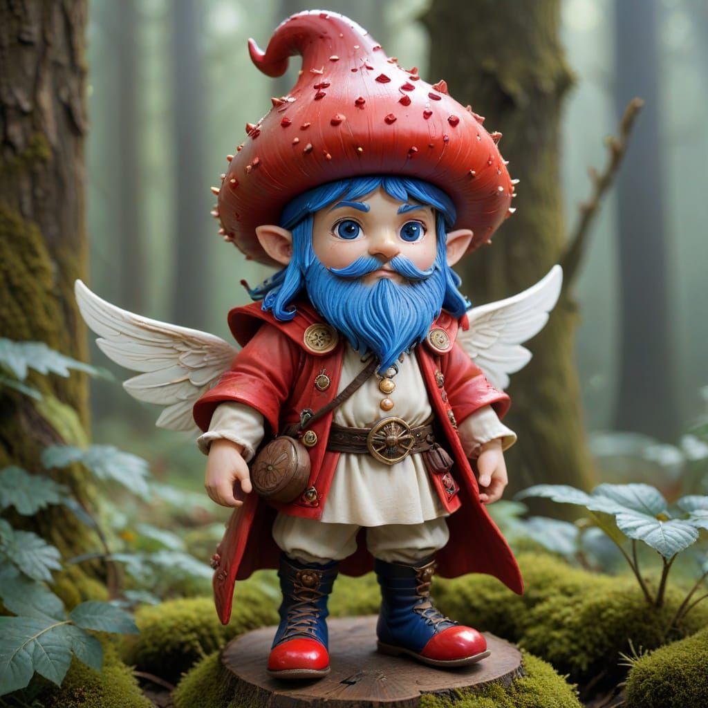 Mystical Pixie King with Glowing Blue Eyes and Red Mushroom ...