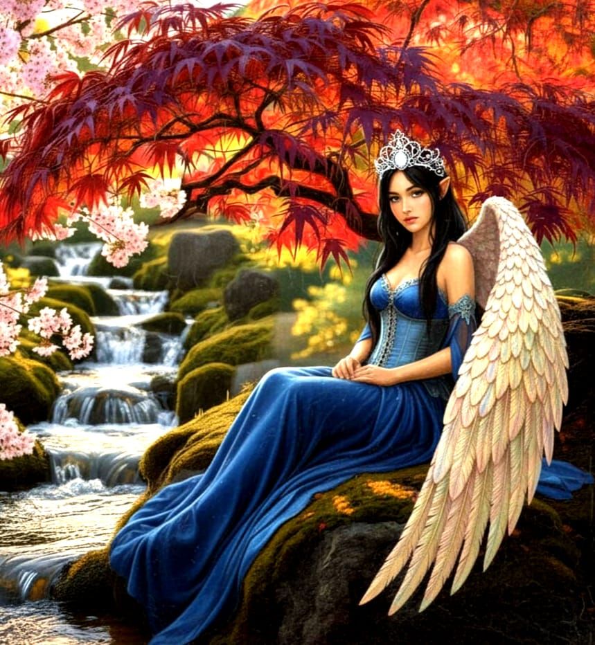 Ancient Japanese Maple Tree Blossoms Red