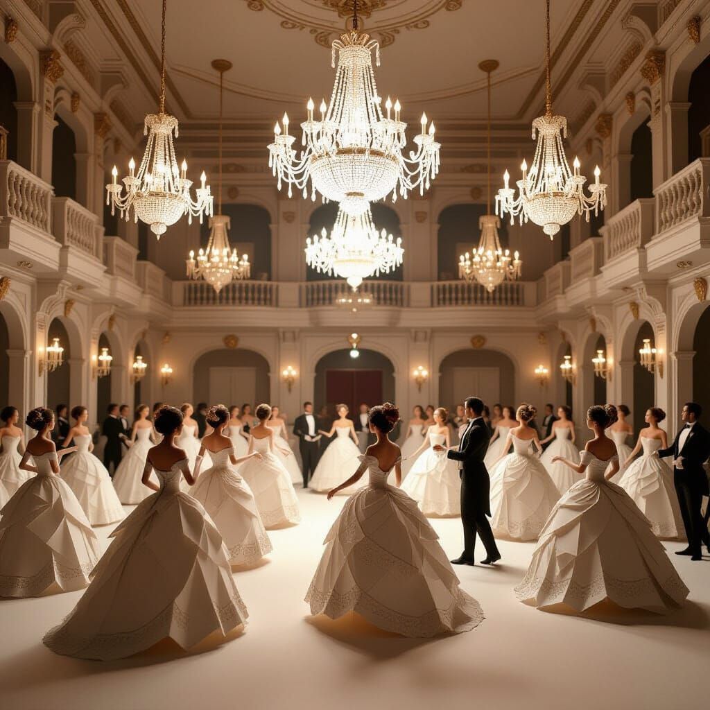 Victorian Paper Ballroom with Dancers in Gaslight