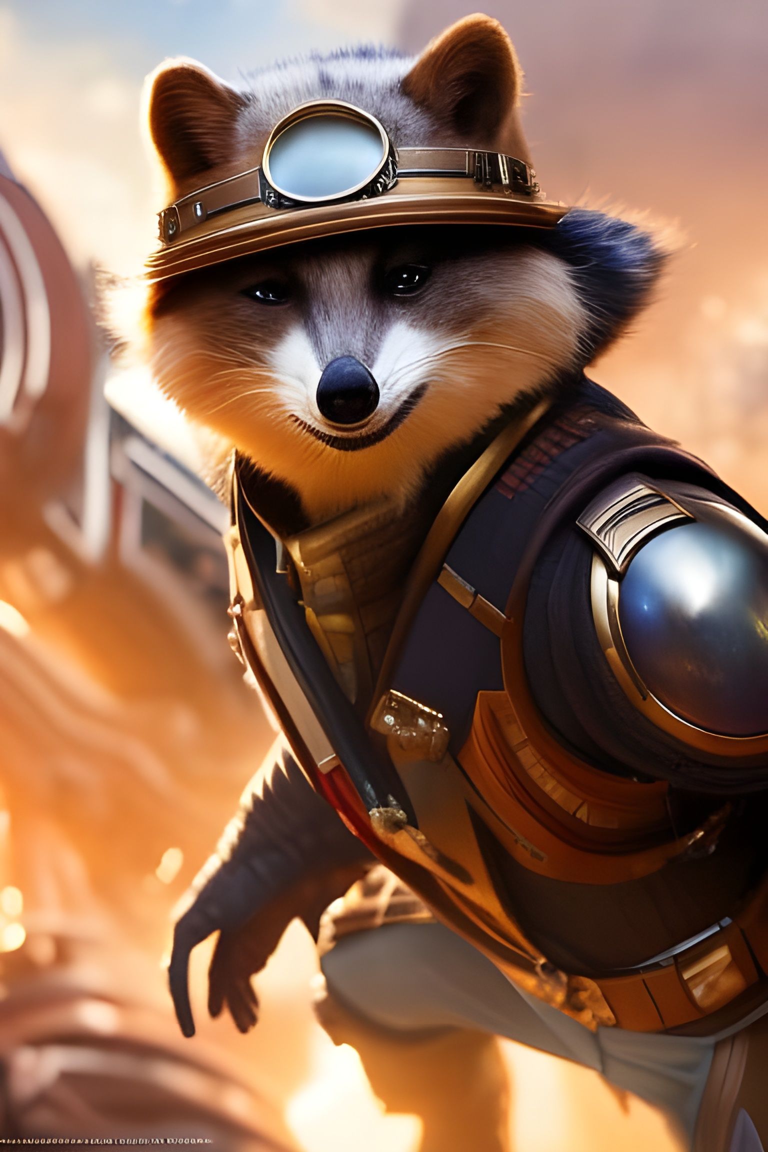 Rocket Raccoon Portrait in Steampunk Pirate Style