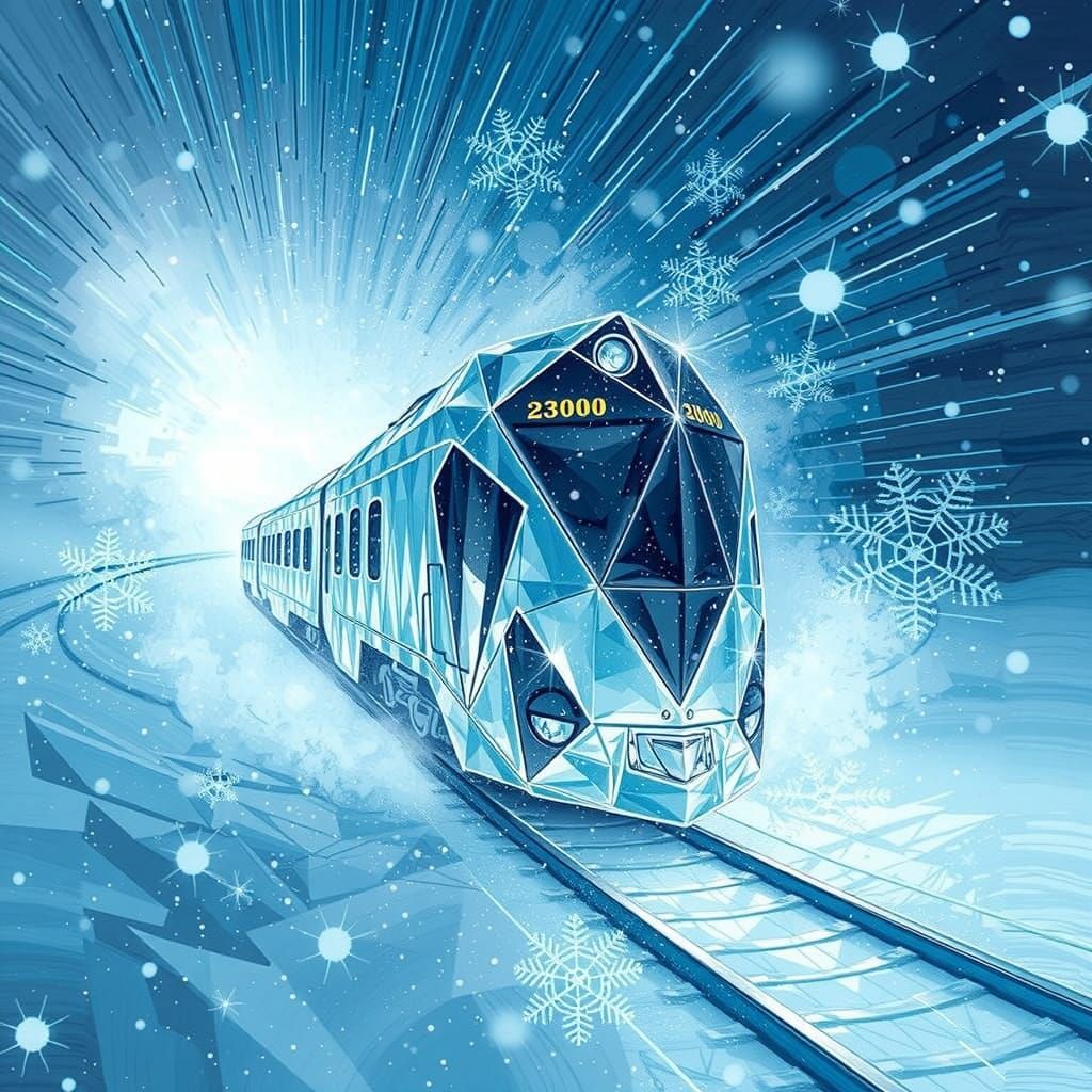 Dreamlike Blizzard Train in Vibrant Gemstone Colors