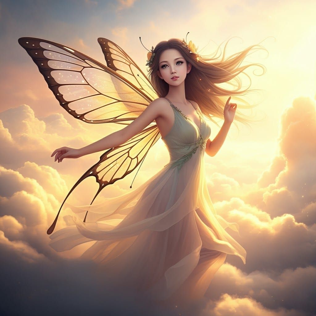 Graceful Fairy Dances Amidst Clouds