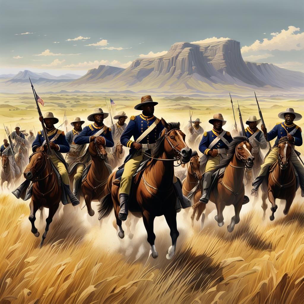 Buffalo Soldiers Charge Across the Plains: 4K Illustration