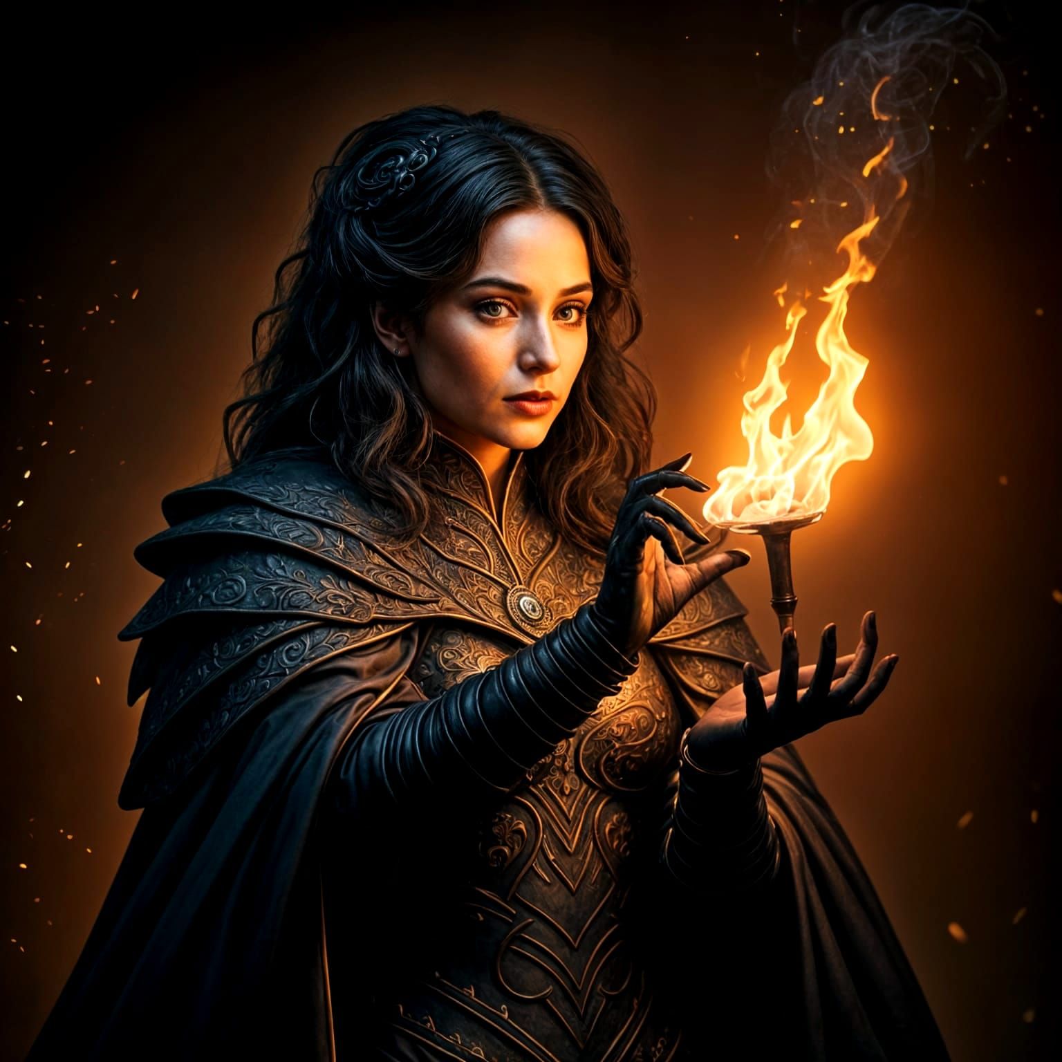 Lady Harlequin Dances with Flames: Oil Painting