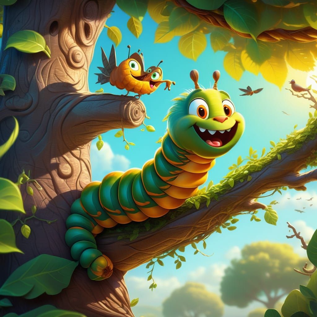 Caterpillar's Adventure: A Vibrant Digital Painting