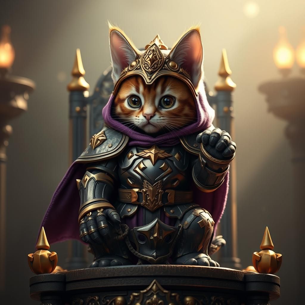 Kitten in Warhammer Battle Armor, Grimdark Illustration