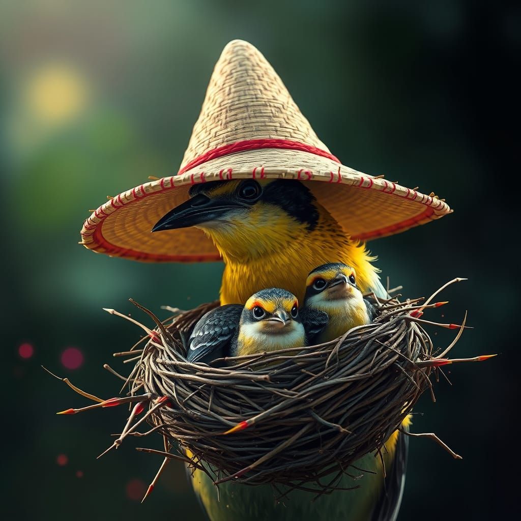Bird's Sombrero Nest with Chicks, Detailed Concept Art