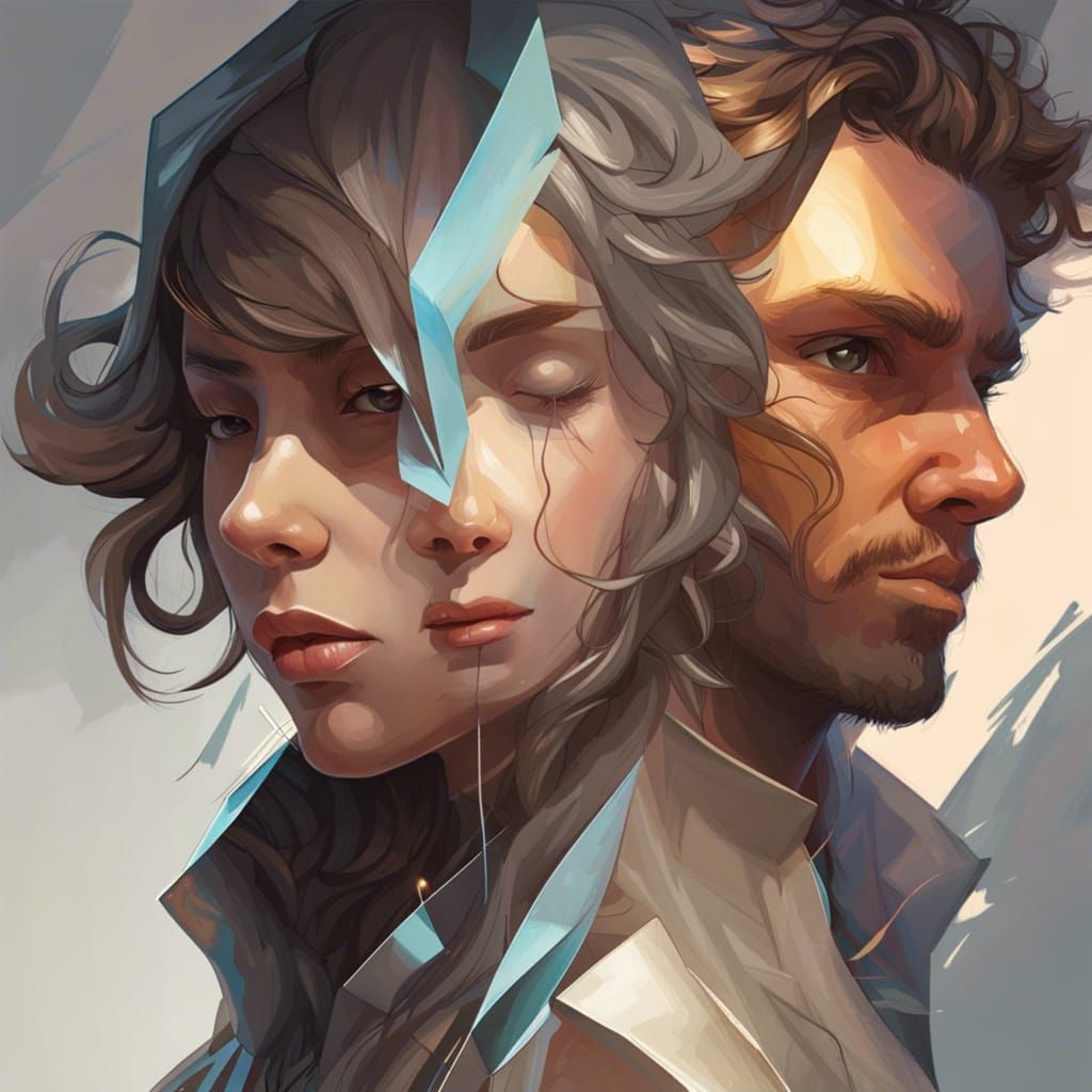 Complex Relationship Portrait in Art Nouveau Style