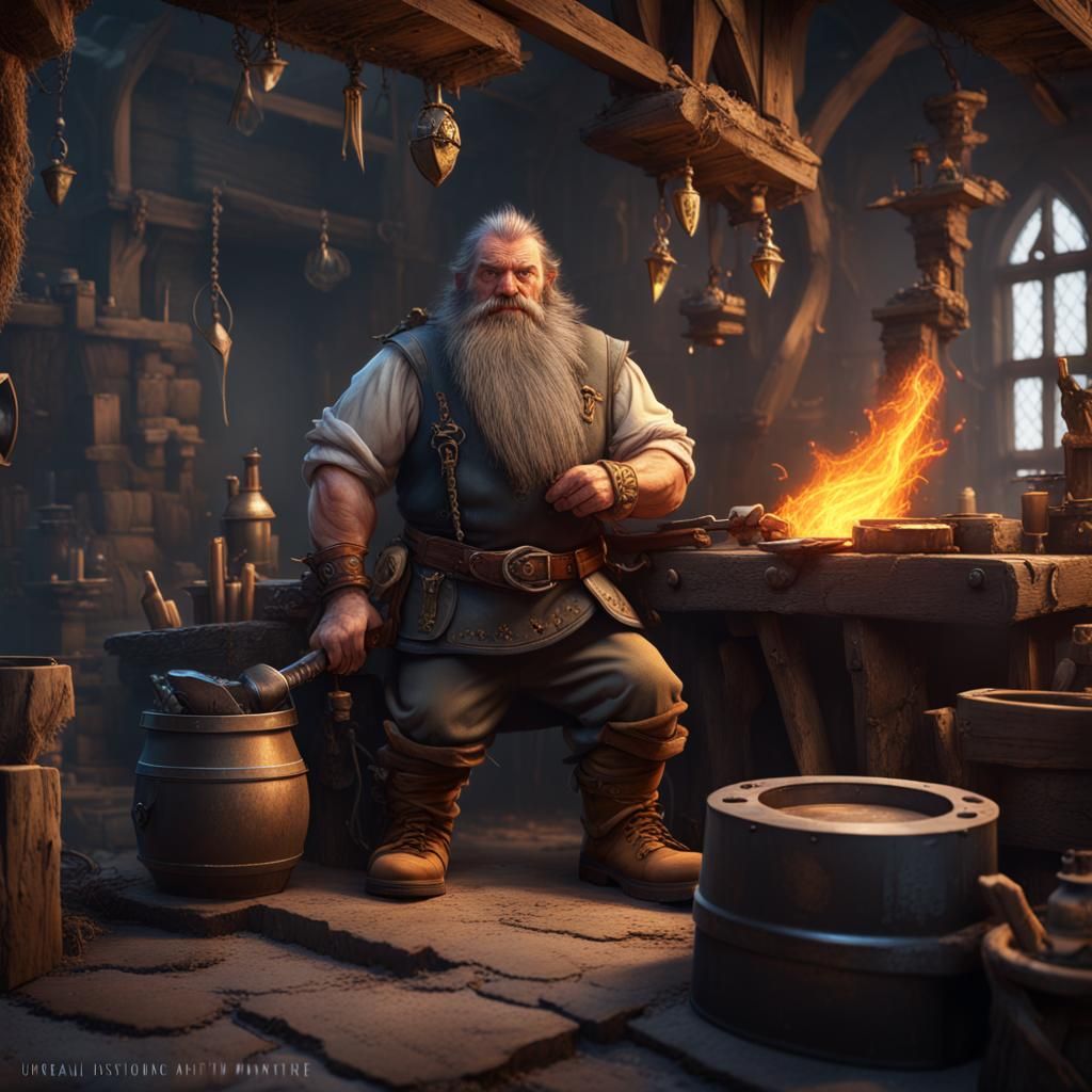 Dwarf Blacksmith Fantasy Concept Art in 8K