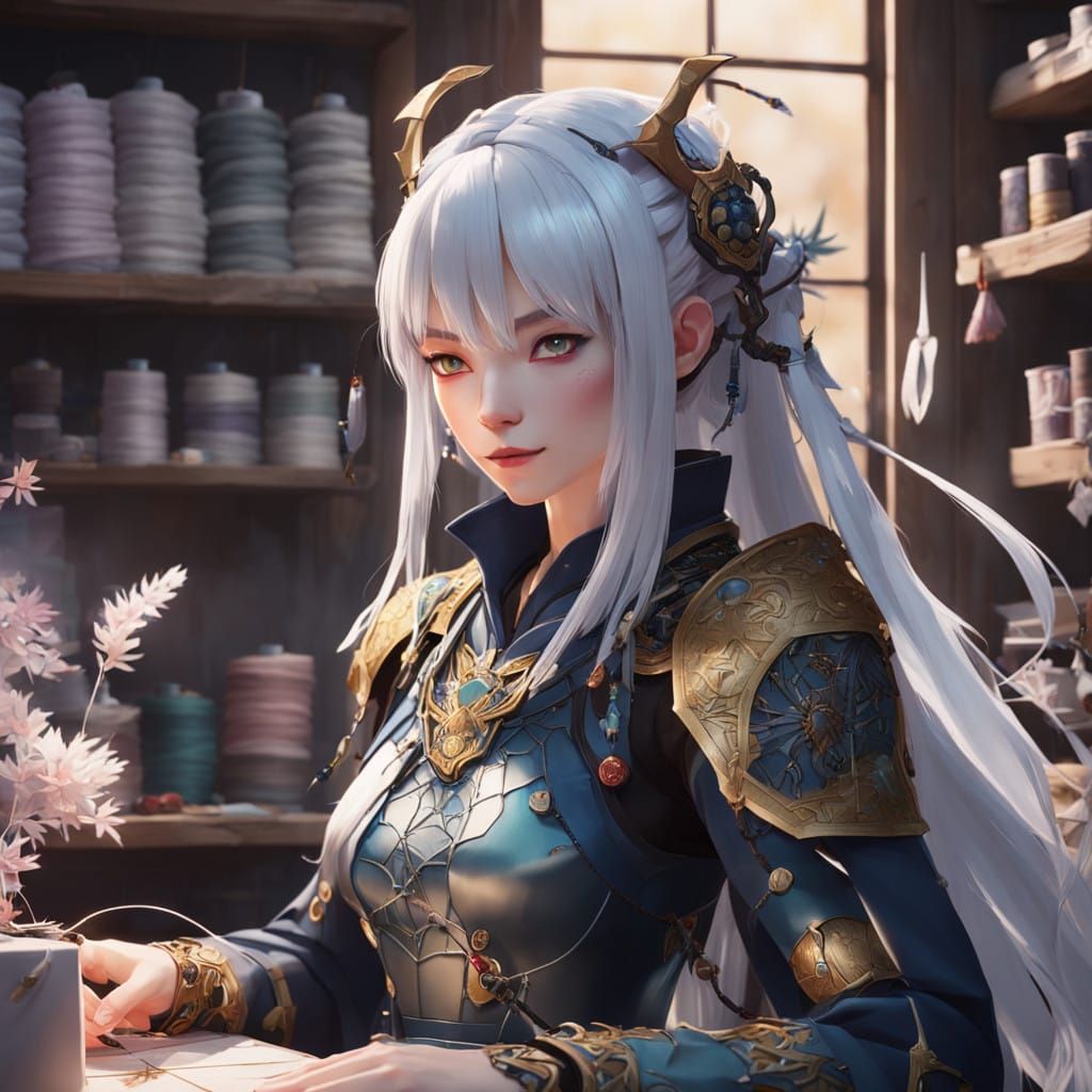 Spider Woman Seamstress in Fantasy Armor