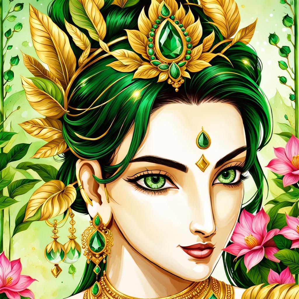 Golden Goddess Lakshmi in Spring Garden