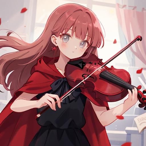 Girl with Rose Cape Playing Violin