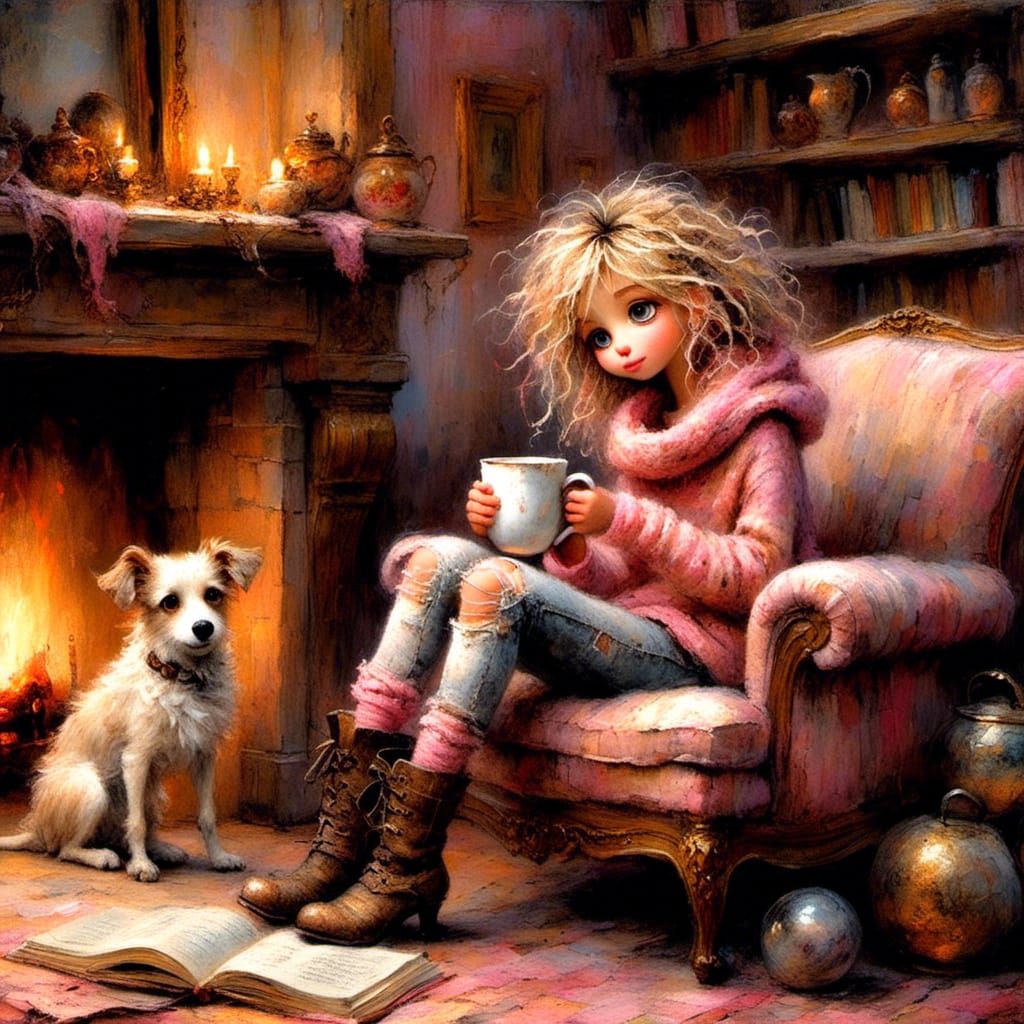 Cozy Fireplace Scene with Warm Cocoa
