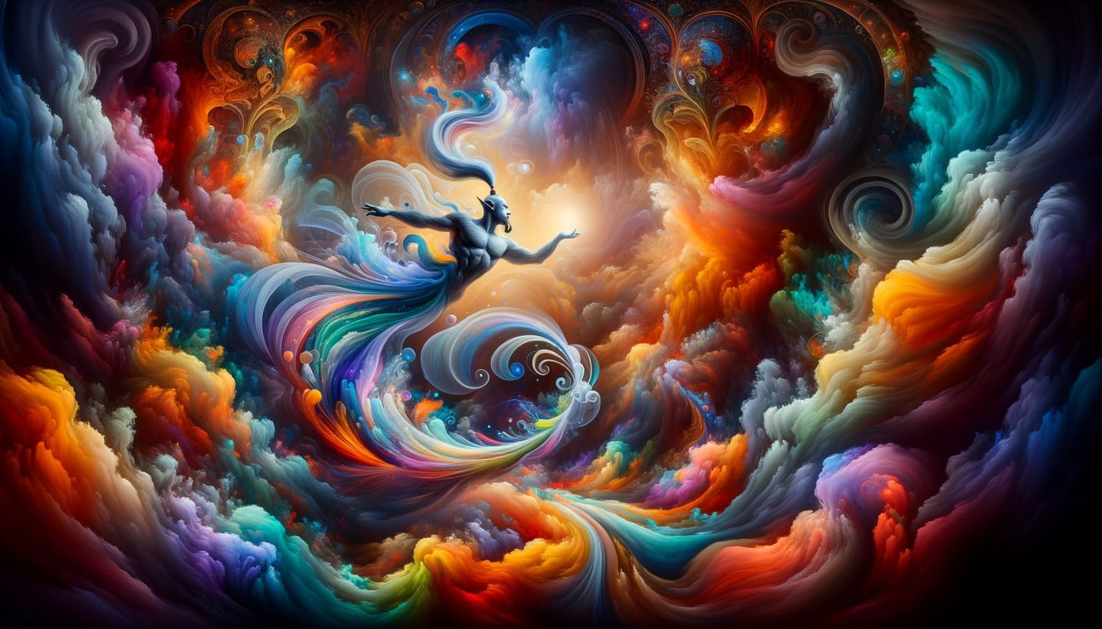 Surreal Masterpiece of Majestic Genie Emerging from Vibrant...