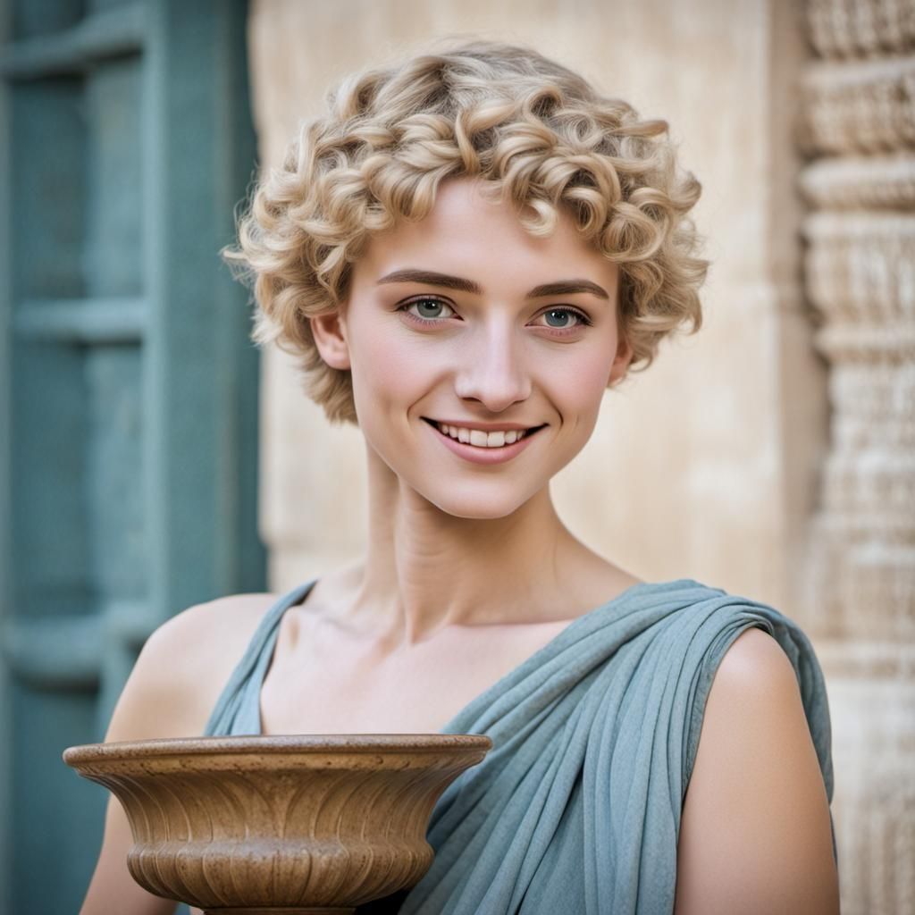 Ancient Greek Lady-in-Waiting with Vase Portrait