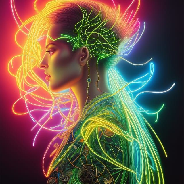 Electric Neon Storm Portrait in Retro Style