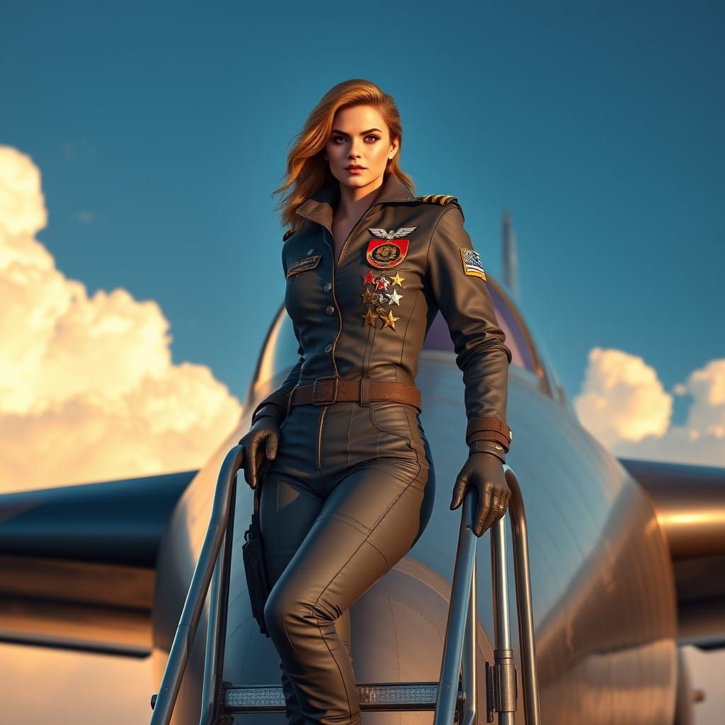 Confident Female Pilot Embarks on High-Flying Adventure in F...