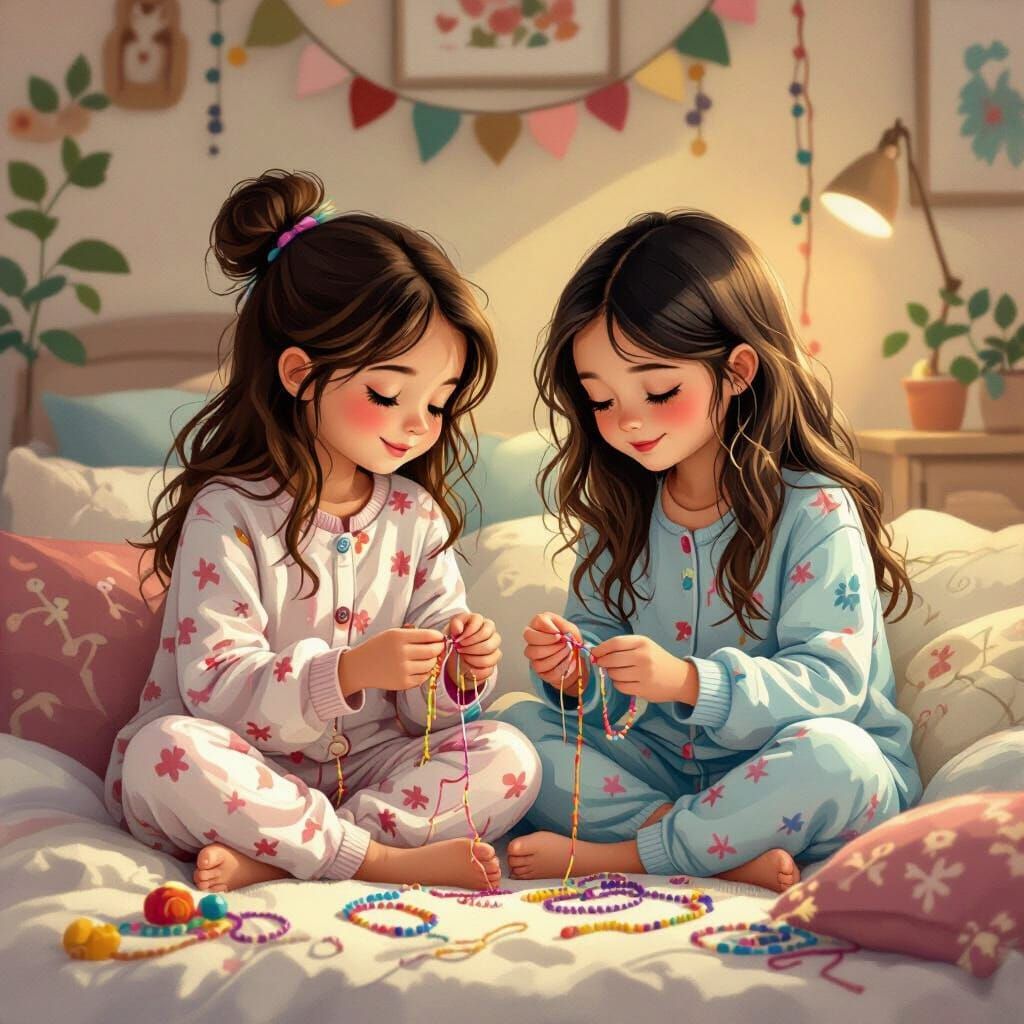 Girl and Friend Crafting Friendship Bracelets