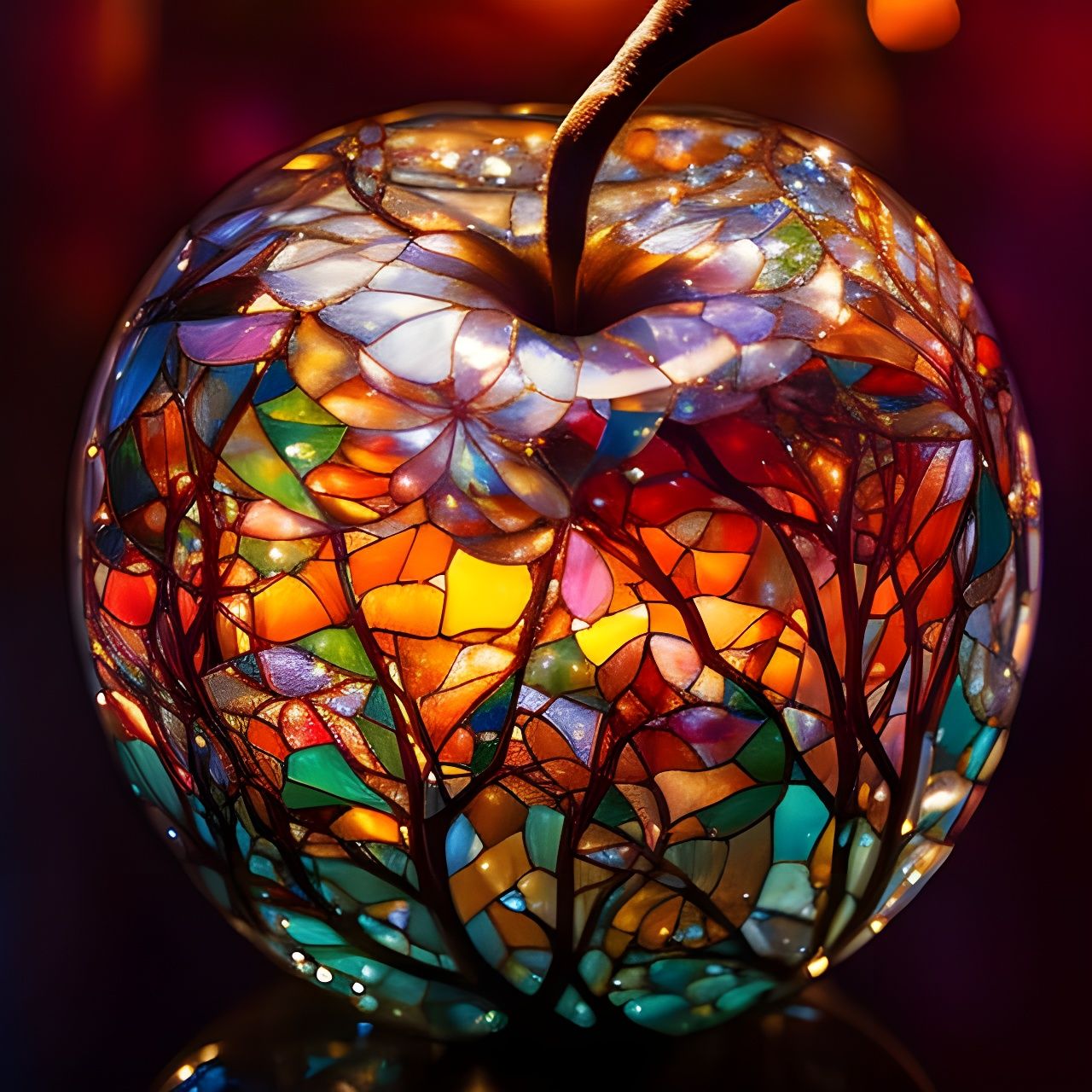 Stained Glass Apple with Glittering Sparks