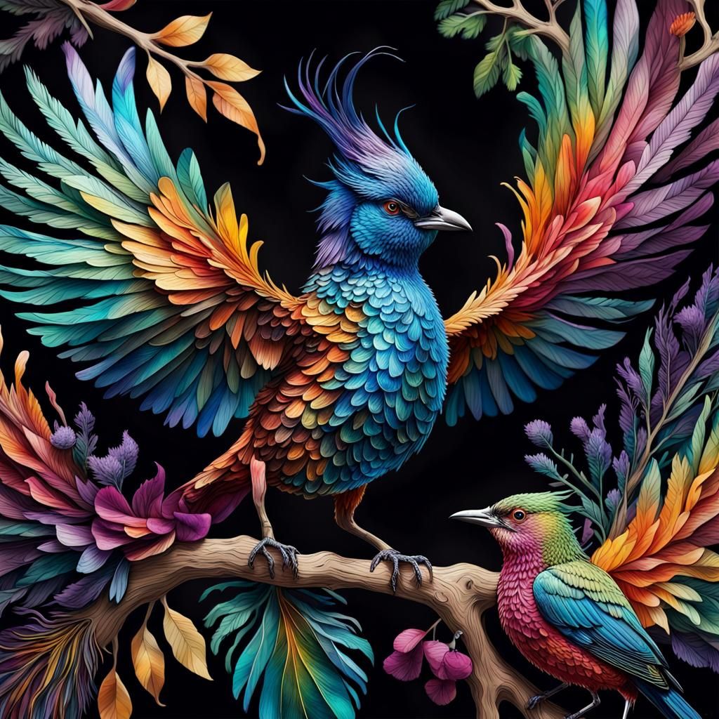 illustration , showcasing intricate details of various bird ...