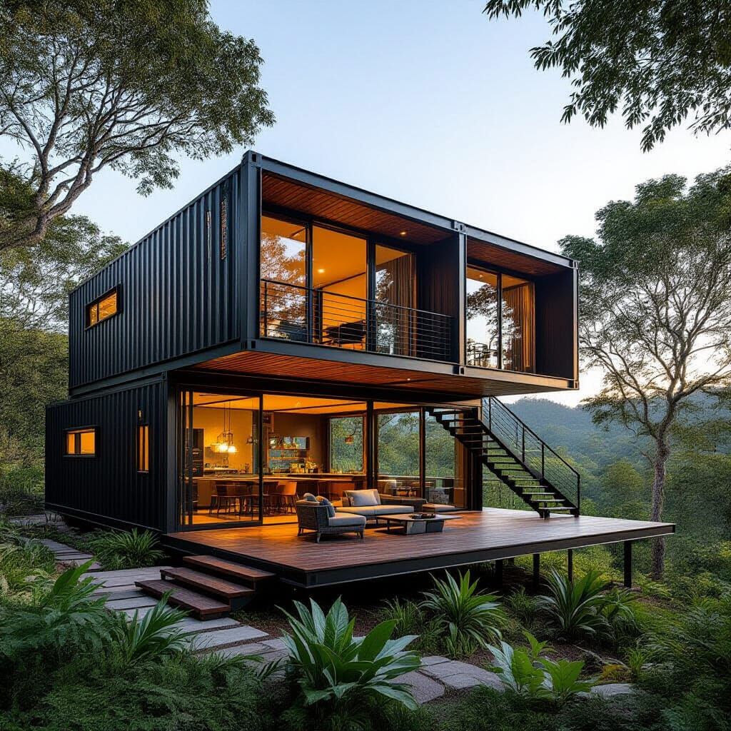 Modern Shipping Container House in Lush Landscape