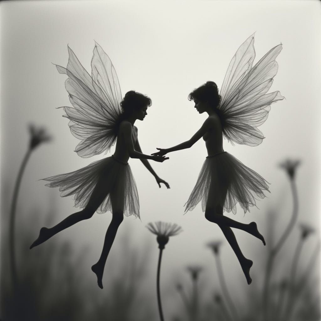 Surreal Fairy Dancers in Dreamlike Black and White