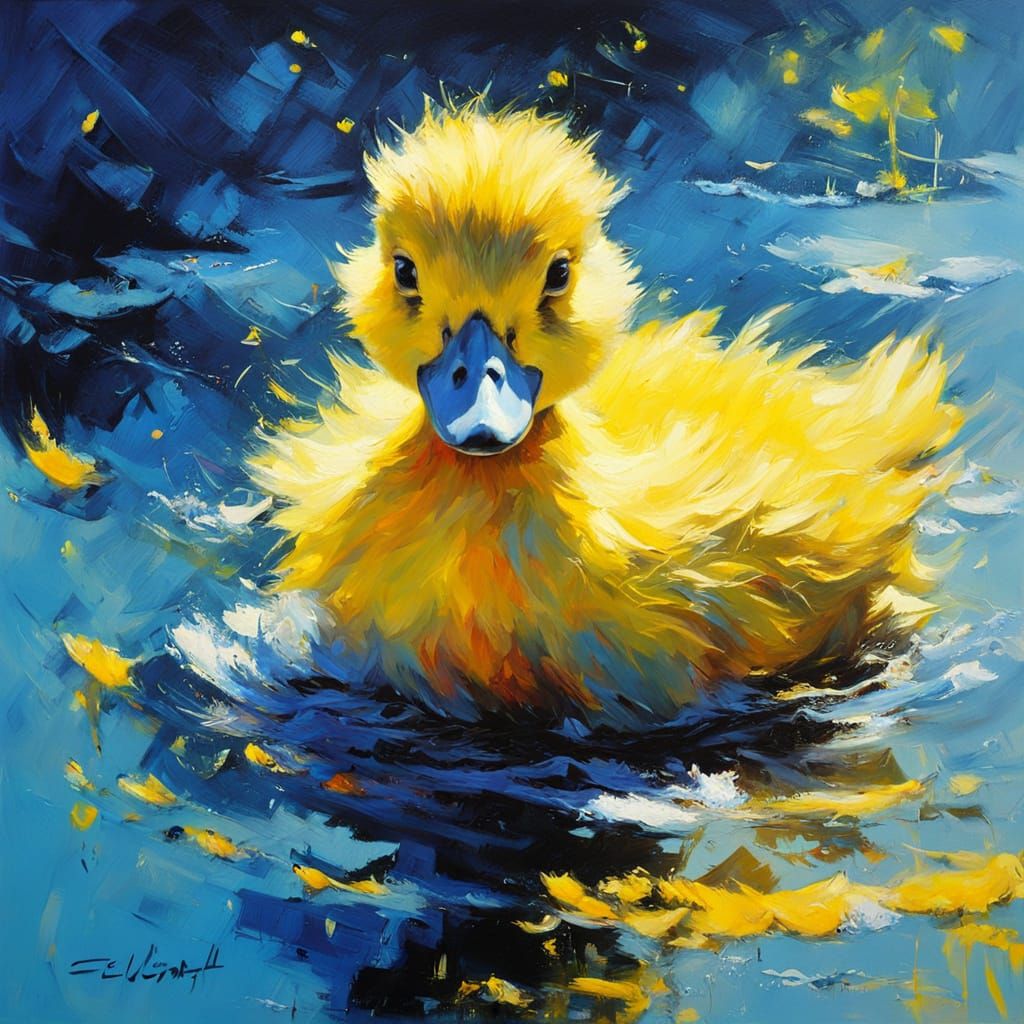 Surreal Neon Duckling in Vibrant Blue Sea