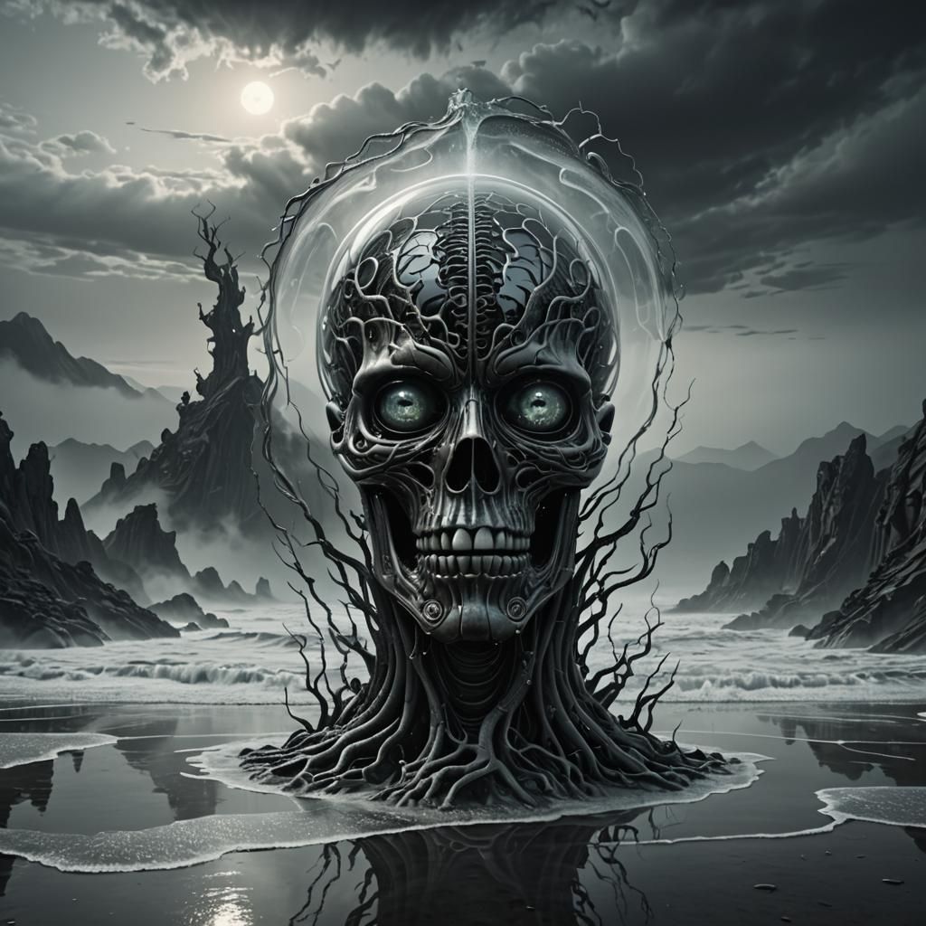 Surreal Glass Brain in Dark Fantasy 3D Render