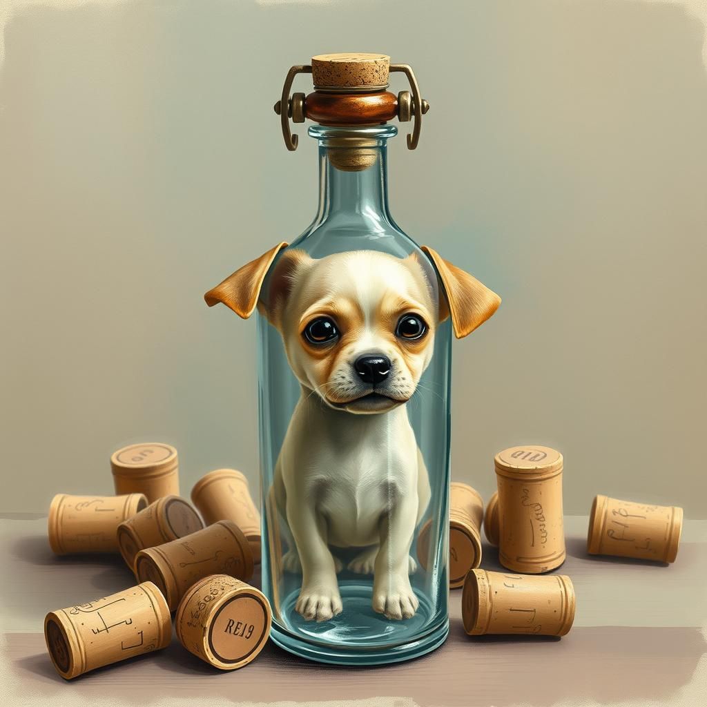 Puppy in a Bottle: Dreamy Watercolor Art