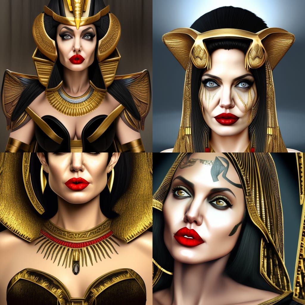 Cleopatra in Black and Gold Dress: Digital Art